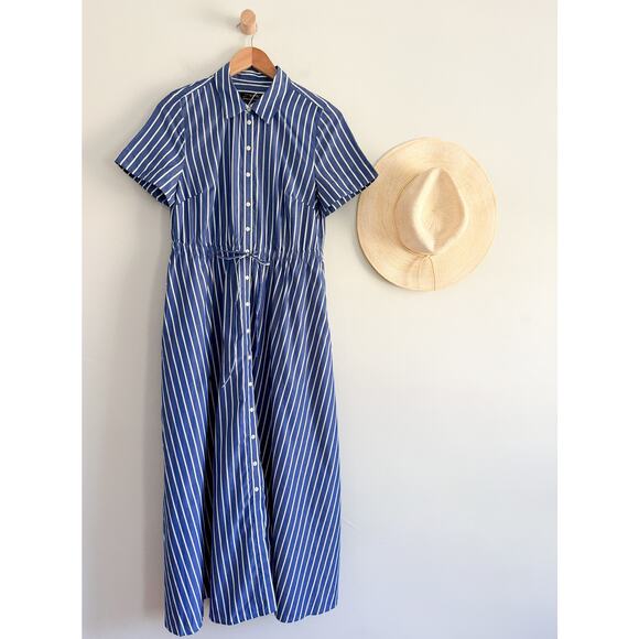 J.Crew | NWOT Cerise shirtdress in striped poplin in Deep Sea Stripes | Sz 2 - Picture 2 of 10